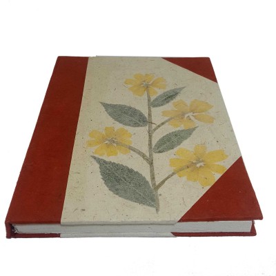 Flower Design, Lokta Paper [medium] Notebook, [45 Pages], [tie Dye], [real Flower], Red Corners
