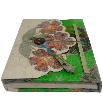 Flower Design, Lokta Paper [small] Notebook, [40 Pages], [tie Dye], [real Flower], Green White