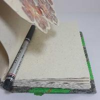 Flower Design, Lokta Paper [small] Notebook, [40 Pages], [tie Dye], [real Flower], Green White