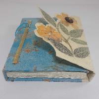 Flower Design, Lokta Paper [small] Notebook, [40 Pages], [tie Dye], [real Flower], Blue White