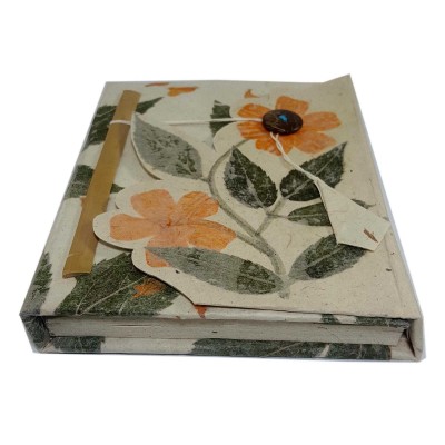 Flower Design, Lokta Paper [small] Notebook, [40 Pages], [tie Dye], [real Flower], White