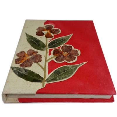 Flower Design, Lokta Paper [medium] Notebook, [45 Pages], [tie Dye], [real Flower], Red