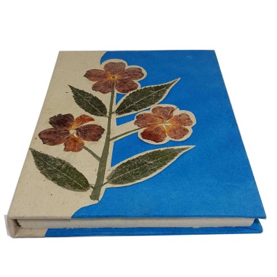 Flower Design, Lokta Paper [medium] Notebook, [45 Pages], [tie Dye], [real Flower], Blue