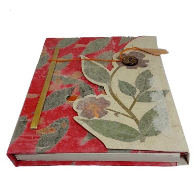 Folding Lock, Lokta Paper [medium] Notebook, [45 Pages], [tie Dye], [real Flower], Red
