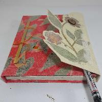 Folding Lock, Lokta Paper [medium] Notebook, [45 Pages], [tie Dye], [real Flower], Red