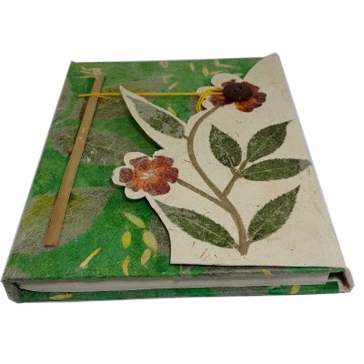 Folding Lock, Lokta Paper [medium] Notebook, [45 Pages], [tie Dye], [real Flower], Green