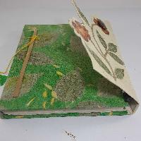 Folding Lock, Lokta Paper [medium] Notebook, [45 Pages], [tie Dye], [real Flower], Green
