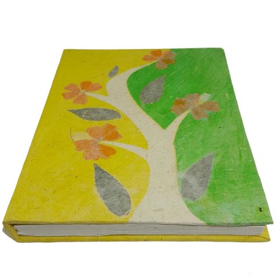 Tree Design, Lokta Paper [medium] Notebook, [45 Pages], [tie Dye], [real Flower], Yellow Green