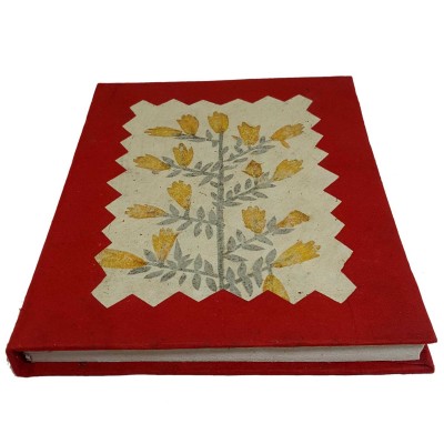 Plat Design, Lokta Paper [medium] Notebook, [45 Pages], [tie Dye], [real Flower], Red
