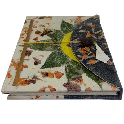 Folding Lock, Lokta Paper [medium] Notebook, [45 Pages], [tie Dye], Many [real Flowers]