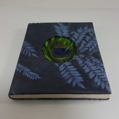 [peacock Feather], Lokta Paper [small] Notebook, [40 Pages], [tie Dye],flower Print, Dar Blue