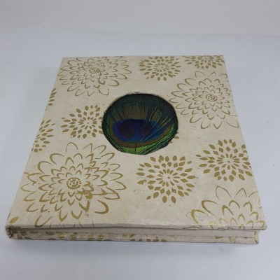 [peacock Feather], Lokta Paper [medium] Notebook, [45 Pages], Flower Print, Off White