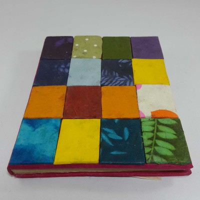 Square Design, Lokta Paper [small] Notebook, [40 Pages], Red Base, [patchwork]