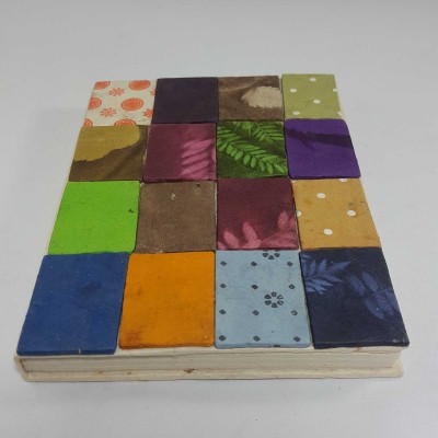 Square Design, Lokta Paper [small] Notebook, [40 Pages], White Base, [patchwork]