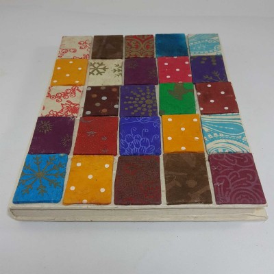 Square Design, Lokta Paper [small] Notebook, [40 Pages], White Base, [patchwork]