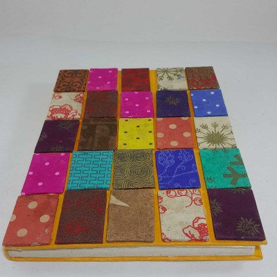 Square Design, Lokta Paper [medium] Notebook, [45 Pages], Yellow Base, [patchwork]