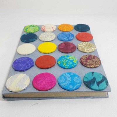 Circles Design,lokta Paper [medium] Notebook, [45 Pages], Aqua Base, [patchwork]