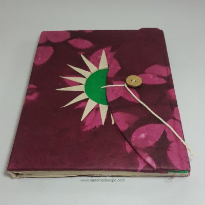 Folding Sun Design, Lokta Paper [medium] Notebook, [45 Pages], Dark Red, [veggie Dye]
