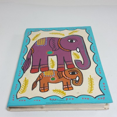 Mithila Design, Lokta Paper [small] Notebook, [40 Pages],2 Elephant, [mithila Art]