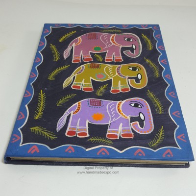 Mithila Design, Lokta Paper [medium] Notebook, [45 Pages], 3 Elephant, [mithila Art]