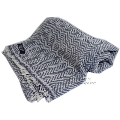 Pashmina Shawl, Nepali Pashmina Shawl, Eight-ply Wool, [natural Grey And White Color], With Wave Pattern