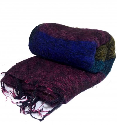 Yak Wool Shawl, Nepali Acrylic Hand Loom Shawl, [purple,blue, Dark Blue Stripe]