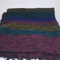 Yak Wool Shawl, Nepali Acrylic Hand Loom Shawl, [purple,blue, Dark Blue Stripe]