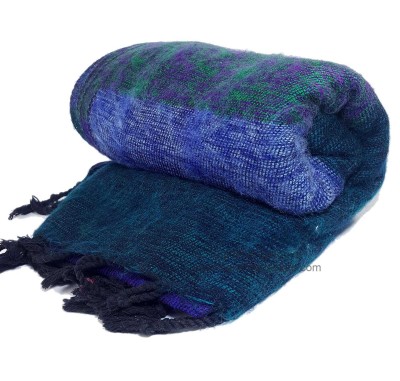 Yak Wool Shawl, Nepali Acrylic Hand Loom Shawl, [4 Shades Of Blue]