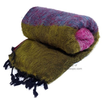 Yak Wool Shawl, Nepali Acrylic Hand Loom Shawl, [purple, Blue And Green Strips]