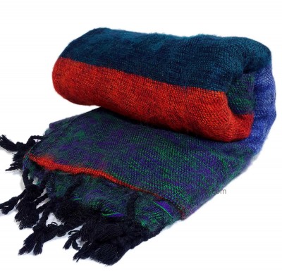 Yak Wool Shawl, Nepali Acrylic Hand Loom Shawl, [3 Shades Of Blue, Orange]