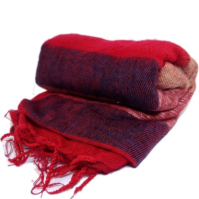 Yak Wool Shawl, Nepali Acrylic Hand Loom Shawl, [red, Brown, Light Red, Marron Strip]