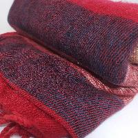 Yak Wool Shawl, Nepali Acrylic Hand Loom Shawl, [red, Brown, Light Red, Marron Strip]