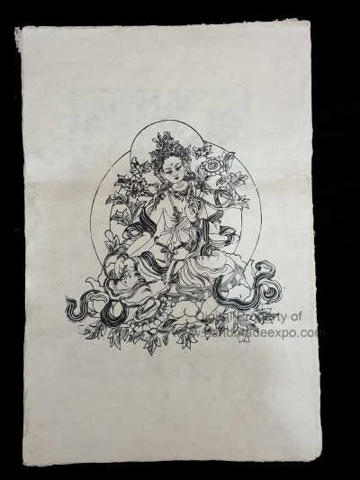 Printed On Handmade Lokta Paper, [screen Print], Green Tara