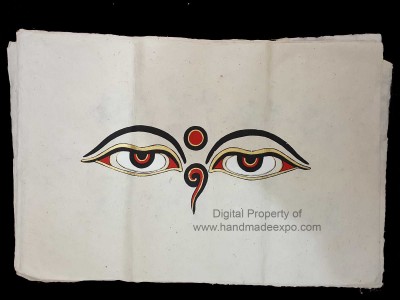 Printed On Handmade Lokta Paper, [hand Painted], [screen Print], Buddha Eye