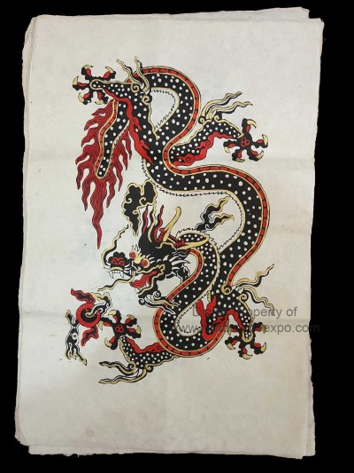 Printed On Handmade Lokta Paper, [hand Painted], [screen Print], Dragon