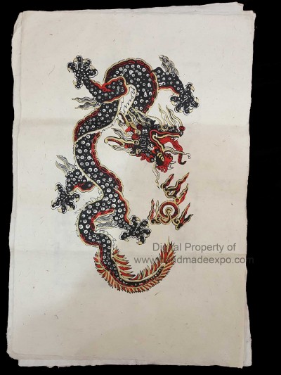 Printed On Handmade Lokta Paper, [hand Painted], [screen Print], Dragon