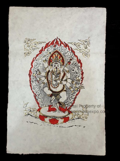Printed On Handmade Lokta Paper, [hand Painted], [screen Print], Ganesh