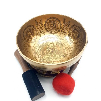 Fine Carving Singing Bowl [jambati], With [vajrasattva Shakti], [etching Carving], [select Accessories]