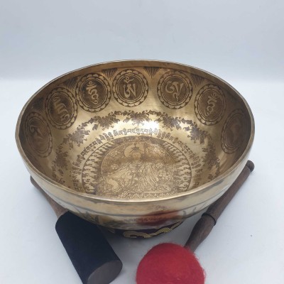Fine Carving Singing Bowl [jambati], With [padmasambhava], [etching Carving], [select Accessories]