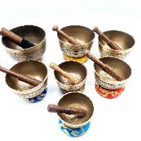 7 Chakra Set, Singing Bowl Set, [bronze], [oxidized], [itiching Carving], [select Accessories]