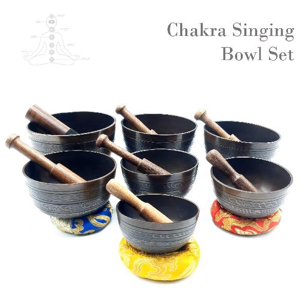 7 Chakra Set, Singing Bowl Set, [bronze], [oxidized], [select Accessories]