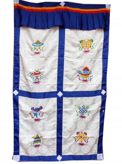 Brocade Tibetan Door Curtain, With [ashtamangala Embroidery], [red]