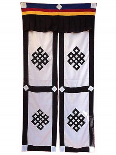 [cotton] Tibetan Door Curtain, With [endless Knot], [black On White], [split]