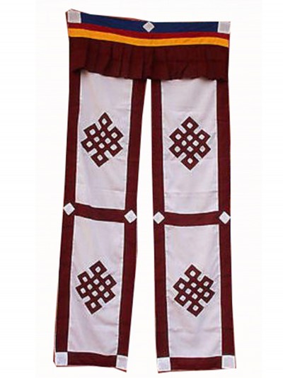 [cotton] Tibetan Door Curtain, With [endless Knot], [maroon On White], [split]