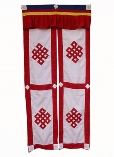 [cotton] Tibetan Door Curtain, With [endless Knot], [red On White], [split]