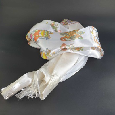 Offering Khada With Ashtamangala Prints, [white]