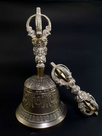 [dehradun], [hq] Bronze Bell And Dorje [vajra], [full Silver Plated]