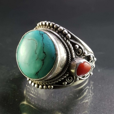 Turquoise Silver Ring [old Tibetan Turquoise], [adjustable Size]