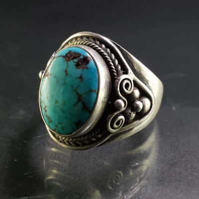 Turquoise Silver Ring [old Tibetan Turquoise]