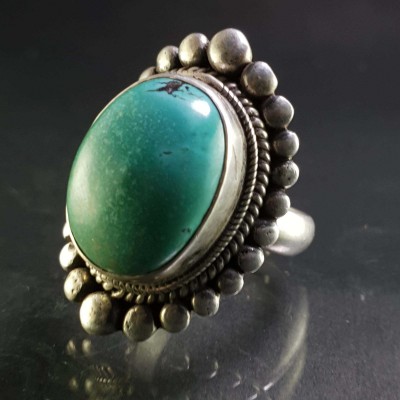 Turquoise Silver Ring [old Tibetan Turquoise]